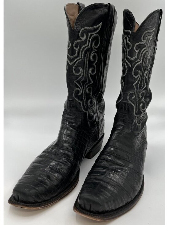 LUCCHESE CLASSICS Handmade Black CAIMAN BELLY Western Cowboy Boots Mens 13D main image 13